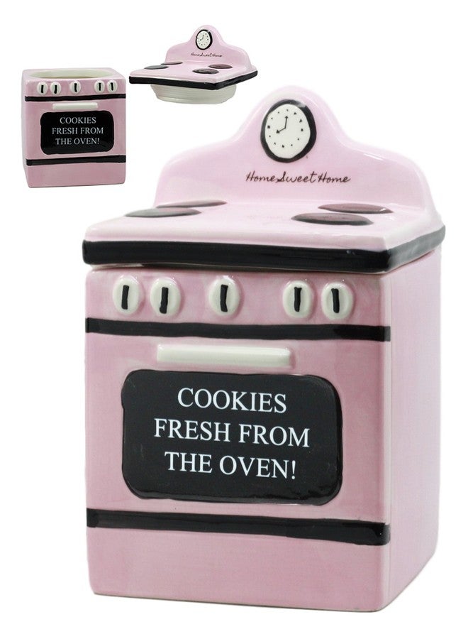 Ebros Gift Ebros "Cookies Fresh From Oven!" Ceramic Vintage Pink Oven Cookie Jar With Seal Tight Lid Decorative 7.25"Tall Kitchen Accessory Figurine - Image 1